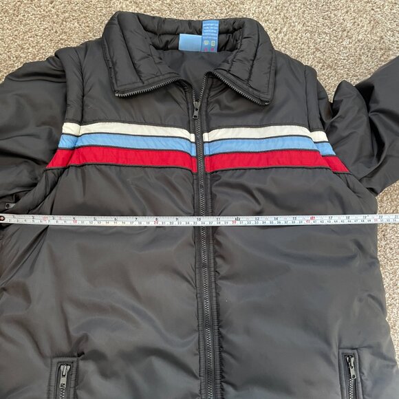 VTG Roxy Black Jacket/Vest White Blue Red Stripe Removable Sleeves L 90s Y2K - Picture 10 of 11